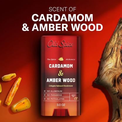 Old Spice Aluminum Free Deodorant for Men, The Spice Alchemist Collection, 24/7 Cologne Infused Scent, No Trade Off Formula, Free of Parabens & Phthalates, Cardamom + Amber Wood Scent, 3.0 oz