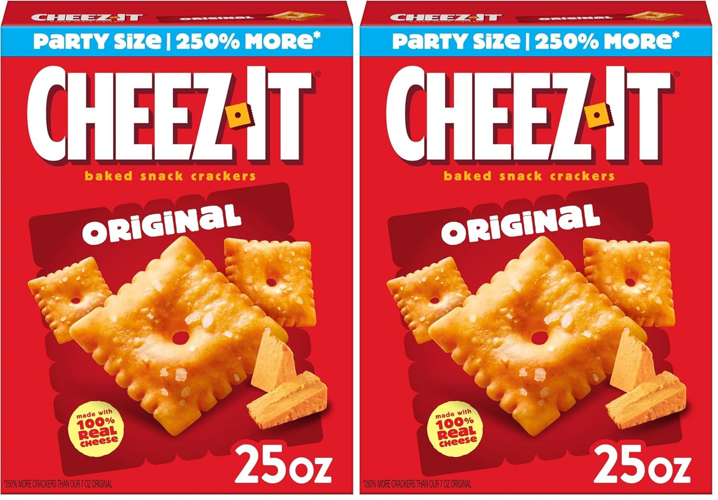 Cheez-It Cheese Crackers, Baked Snack Crackers, Lunch Snacks, Party Size, Original, 25 Ounce (Pack of 2)