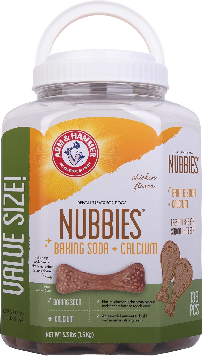 Arm & Hammer, Dog Dental Chews, Nubbies, Chicken Flavor, 139 Ct, 6-Pack