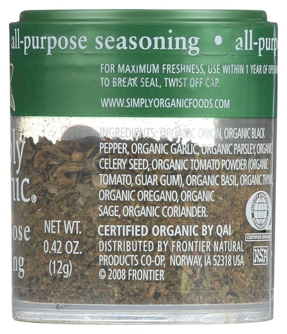 Simply Organic All-Purpose Seasoning, Certified Organic, Kosher, Mini Spices | 0.42 Ounce (Pack of 1)