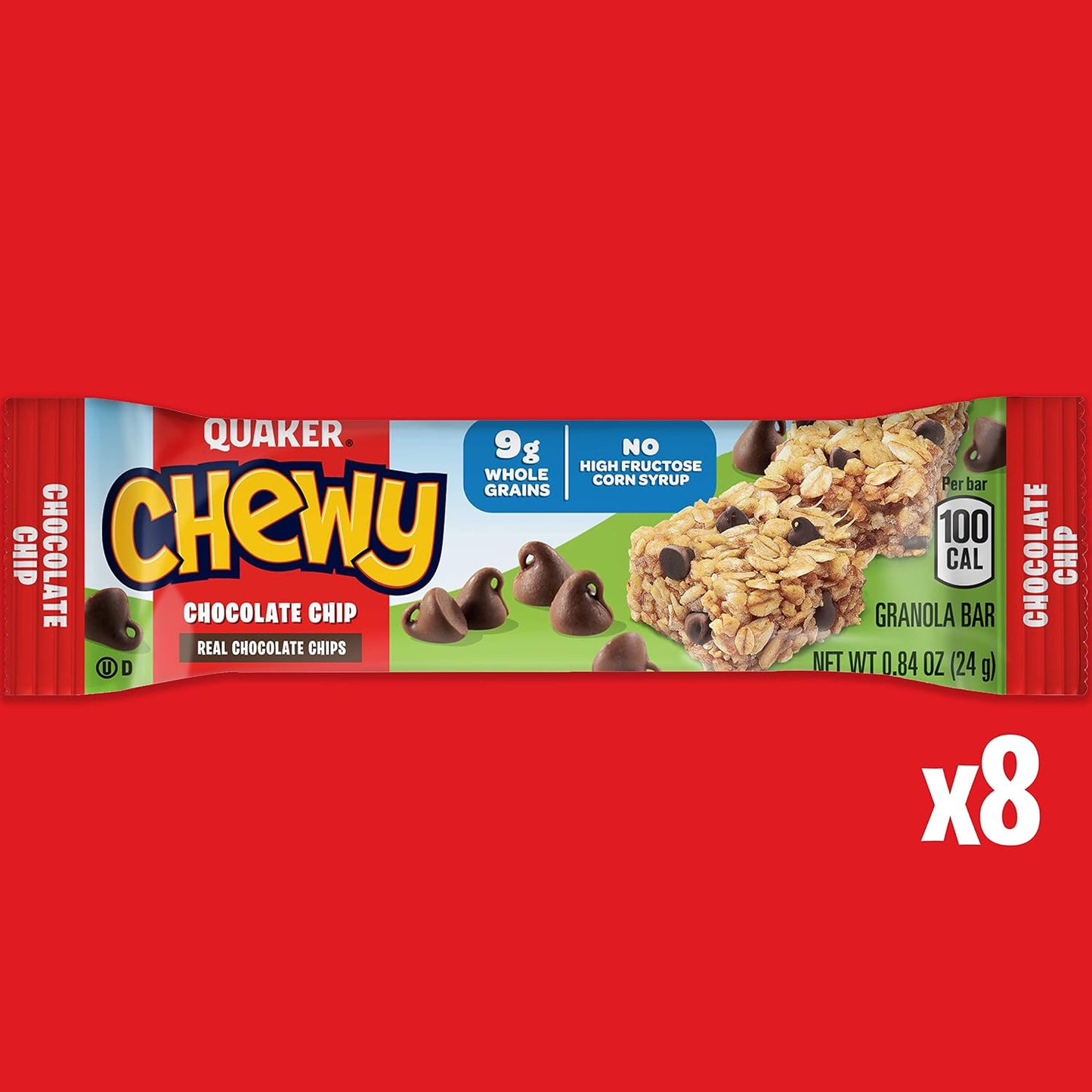 Quaker, Oatmeal, 42 Oz CanisterQuaker Chewy Granola Bar Chocolate Chip Granola Bars, 0.84 Oz, 8 Ct