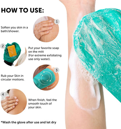 VALITIC Exfoliating Glove Body Scrubber Mitt for Shower, Pair Turquoise