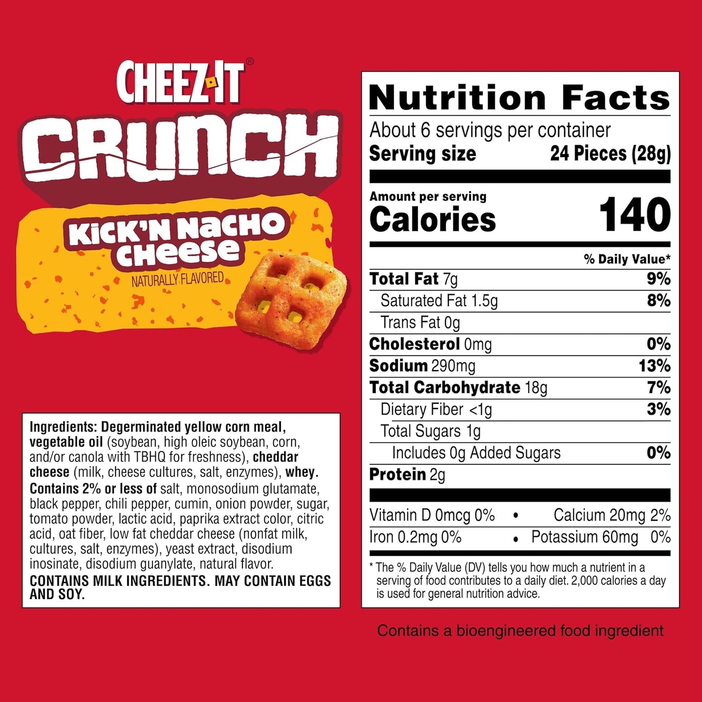 Cheez-It Crunch Cheesy Baked Snacks, Lunch Snacks, Kick'n Nacho Cheese, 6.5oz Bag (1 Bag)