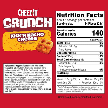 Cheez-It Crunch Cheesy Baked Snacks, Lunch Snacks, Kick'n Nacho Cheese, 6.5oz Bag (1 Bag)