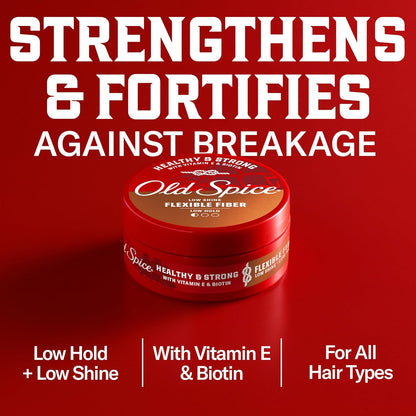 Old Spice Flexible Fiber for Men, Healthy & Strong with Vitamin E & Biotin, Men's Hair Styling Fiber, Low Hold, Low Shine, 2.22 oz, Twin Pack