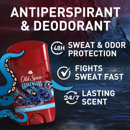 Old Spice Aluminum Free Deodorant for Men, 24/7 Odor Protection, 24/7 Freshness & Lasting Scent, Goes on Clear, Krakengard with Deep Ocean Scent, 2.6 oz