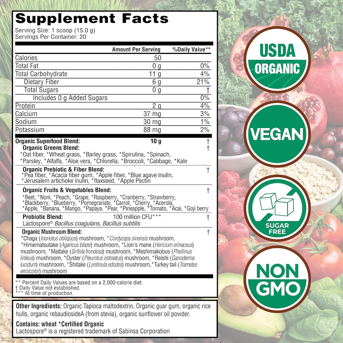 Country Farms Organic Super Greens Powder, Daily Greens Drink Mix with 50 Organic Superfoods, Fruits, Vegetables, Fiber, Mushrooms & Probiotics for Gut Health, Digestion & Energy, Chocolate Flavor