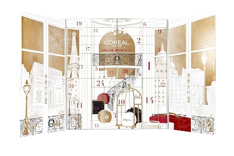 L'Oreal Paris 24 Day Beauty Advent Calendar 2025, Holiday Gift Set Includes Deluxe-Sized and Miniature Makeup, Skincare and Haircare Products