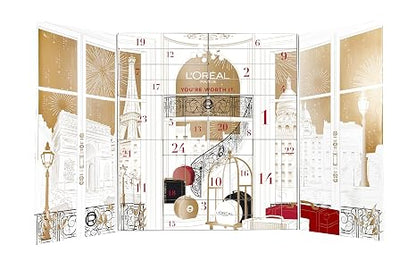 L'Oreal Paris 24 Day Beauty Advent Calendar 2025, Holiday Gift Set Includes Deluxe-Sized and Miniature Makeup, Skincare and Haircare Products