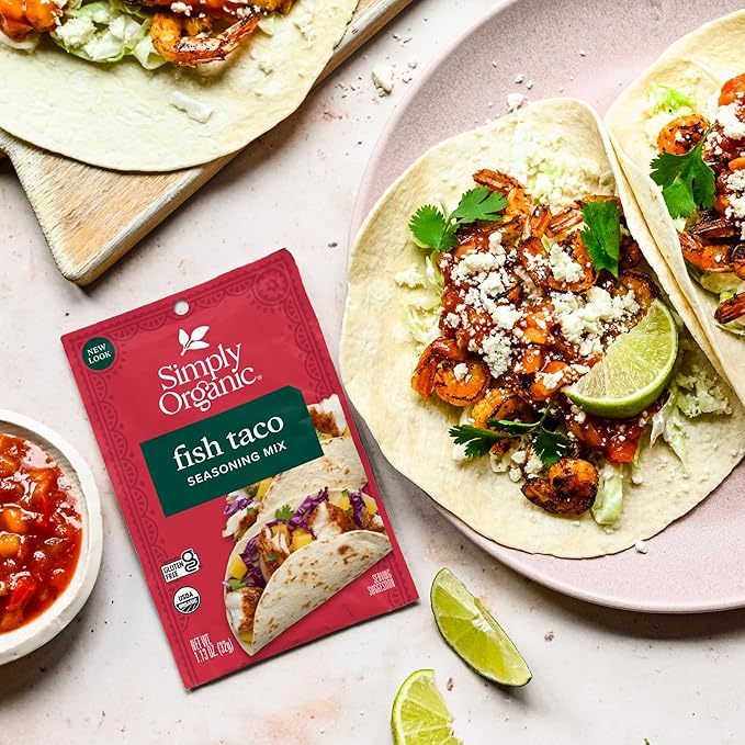 Simply Organic Fish Taco Seasoning Mix, Gluten Free, Certified Organic, Kosher - Pure Flavor for Tacos, Stir-Fries, Mexican Dishes, and More | 1.13 Ounce (Pack of 3)