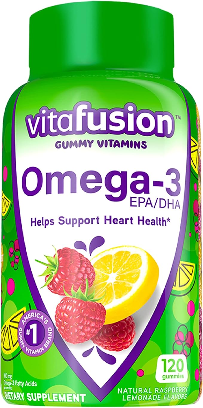 Vitafusion Omega-3 Berry Lemonade Heart Health Gummies 120 Count and Orange Flavored Vitamin C Gummies for Immune Support 150 Count