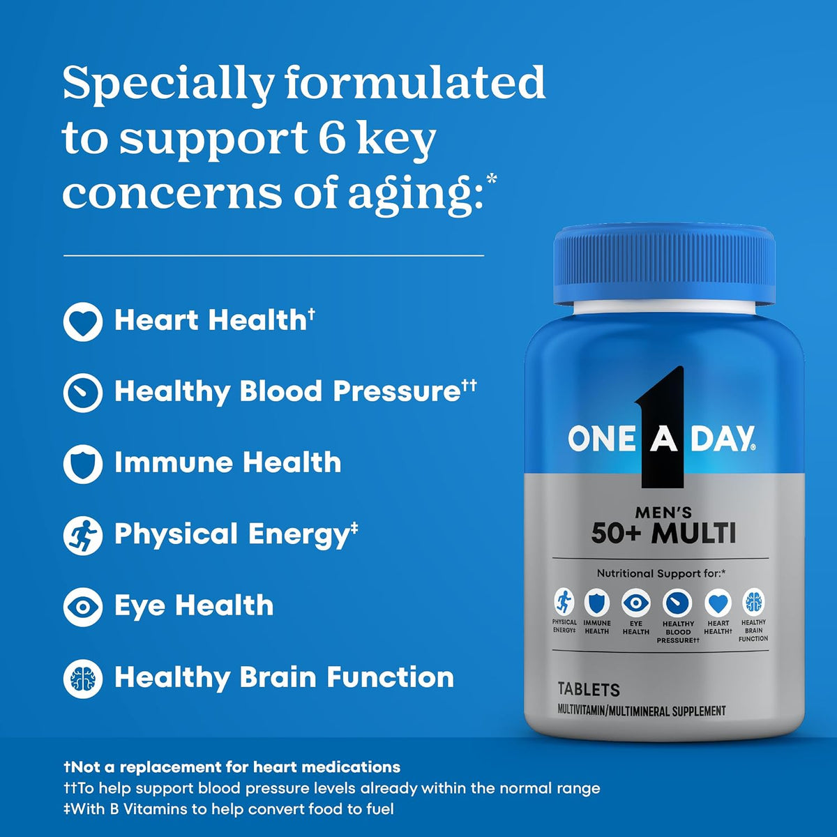One A Day Men’s 50+ Multivitamins, Supplement with A, C, D, E and Zinc for Immune Health*, Calcium & More, 100 Tablets