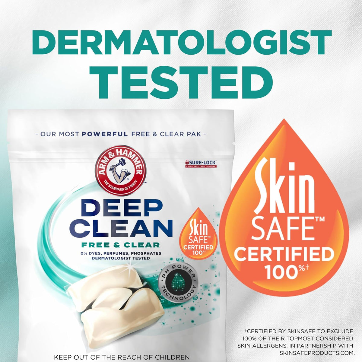 ARM & HAMMER Deep Clean Free & Clear Laundry Detergent Power Paks, 32 Count
