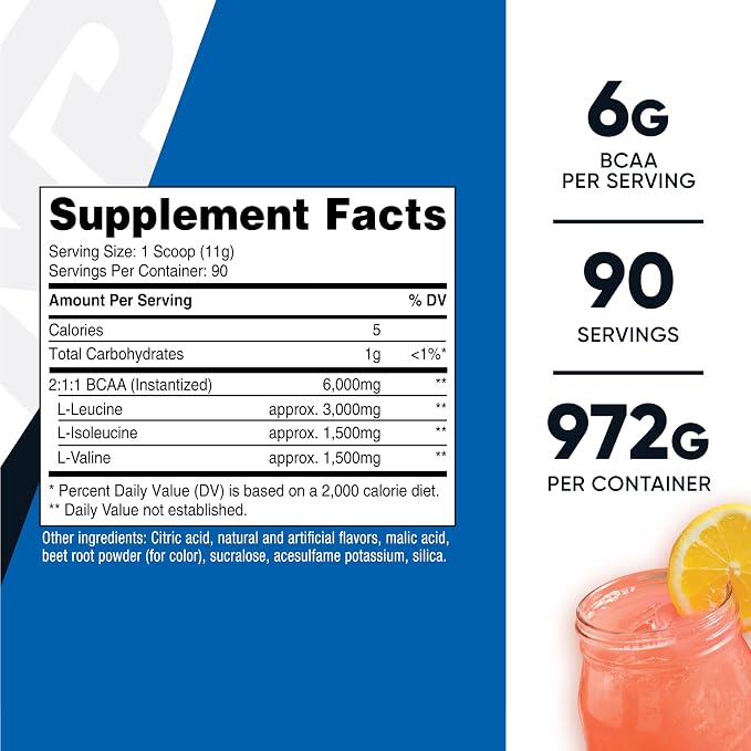 Nutricost BCAA Powder 2:1:1 (Raspberry Lemonade, 90 Servings)