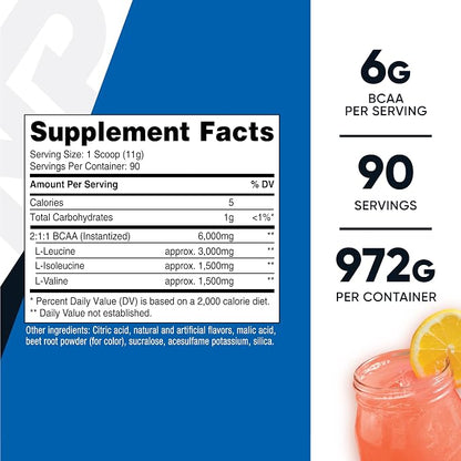 Nutricost BCAA Powder 2:1:1 (Raspberry Lemonade, 90 Servings)