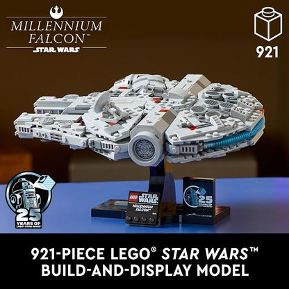 LEGO Star Wars Millennium Falcon 25th Anniversary Collectible - DIY Building Set for Adults, Men & Women, Ages 18+ - A New Hope Model with Display Stand - Star Wars Gift - 75375 | Lego Star Wars Lego 921 Pieces - Millennium Falcon A New Hope #75375