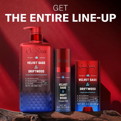 Old Spice Aluminum Free Deodorant for Men, The Spice Alchemist Collection, 24/7 Cologne Infused Scent, No Trade Off Formula, Free of Parabens & Phthalates, Velvet Sage + Drift Wood Scent, 3.0 oz