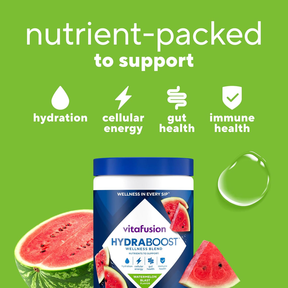 Vitafusion Hydraboost Hydration Drink Mix, Electrolytes Support Daily Hydration, Vitamins Support Cellular Energy & Immune Health, Prebiotic Fiber Supports Gut Health, Watermelon Blast, 30 Servings