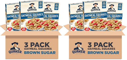 Quaker Oatmeal Squares Breakfast Cereal, Brown Sugar, 14.5oz Boxes, (Pack of 6)