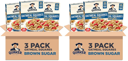 Quaker Oatmeal Squares Breakfast Cereal, Brown Sugar, 14.5oz Boxes, (Pack of 6)