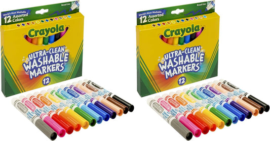 Crayola Broad Line Markers,Washable Markers for Kids,Assorted Colors,Arts & Crafts Supplies,For Coloring Books & Art Projects,Ages 3+,12 Count (Pack of 2)