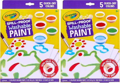 Crayola Spill Proof-Paint Set - Washable Paint for Kids, Includes Paint Brush & Paper, No Drip, Less Mess Arts & Crafts, Toddler Gift, Ages 3+ (Pack of 2)