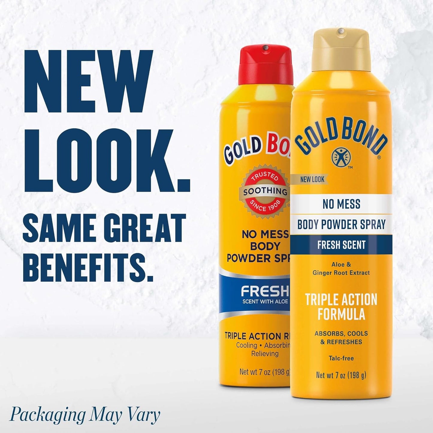 Gold Bond No Mess Talc-Free Body Powder Spray, 7 oz., Fresh Scent, with a Triple Action Formula | Dusting powder talc free with aloe & ginger root extract, 360-degree valve, Triple Action Formula- refreshes, cools & absorbs