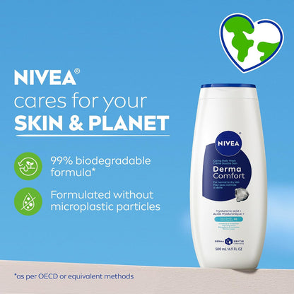 NIVEA Derma Comfort Caring Body Wash, Multipack, 16.9 Fl Oz (Pack of 12)