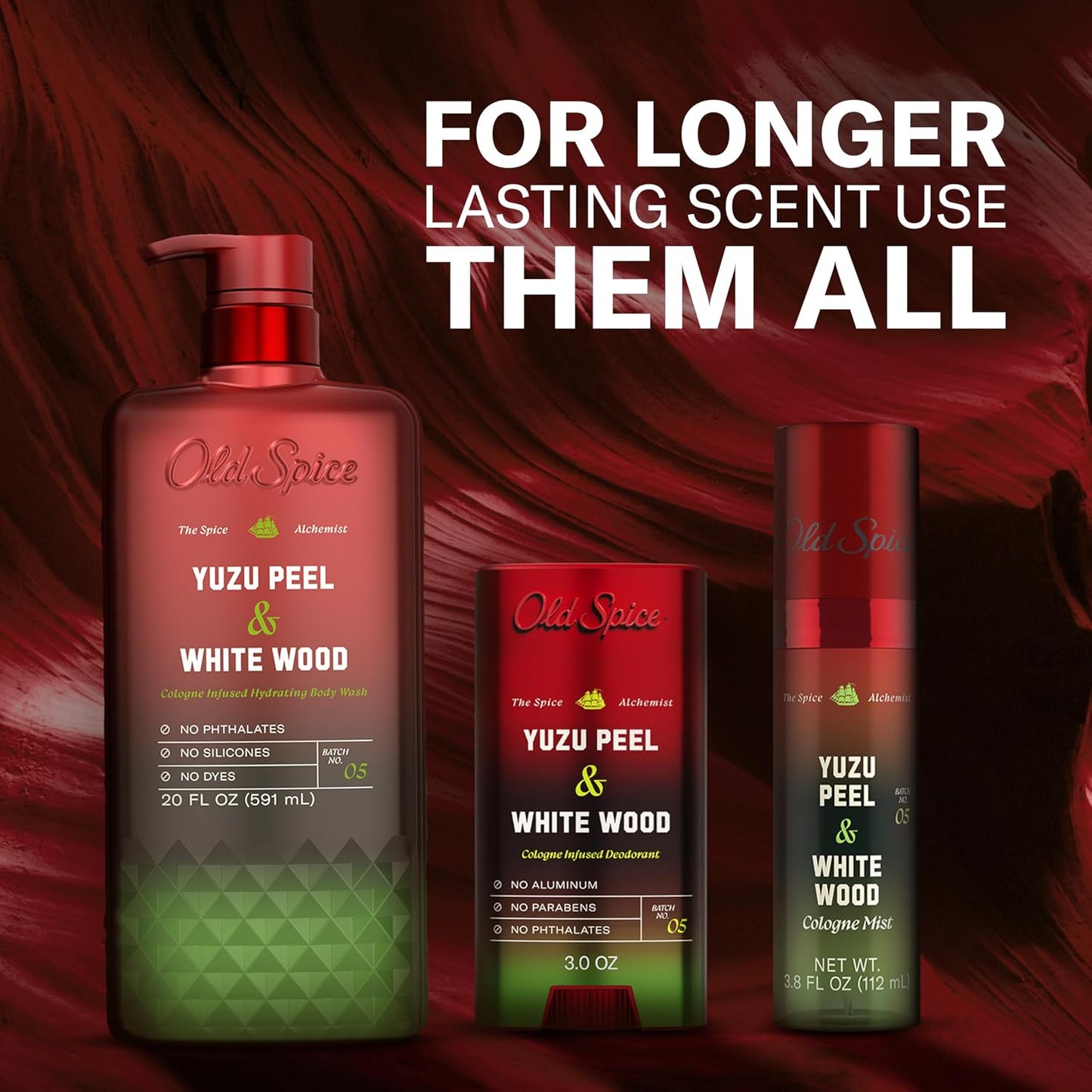 Old Spice Aluminum Free Deodorant for Men, The Spice Alchemist Collection, 24/7 Cologne Infused Scent, No Trade Off Formula, Free of Parabens & Phthalates, Yuzu Peel + White Wood Scent, 3.0 oz