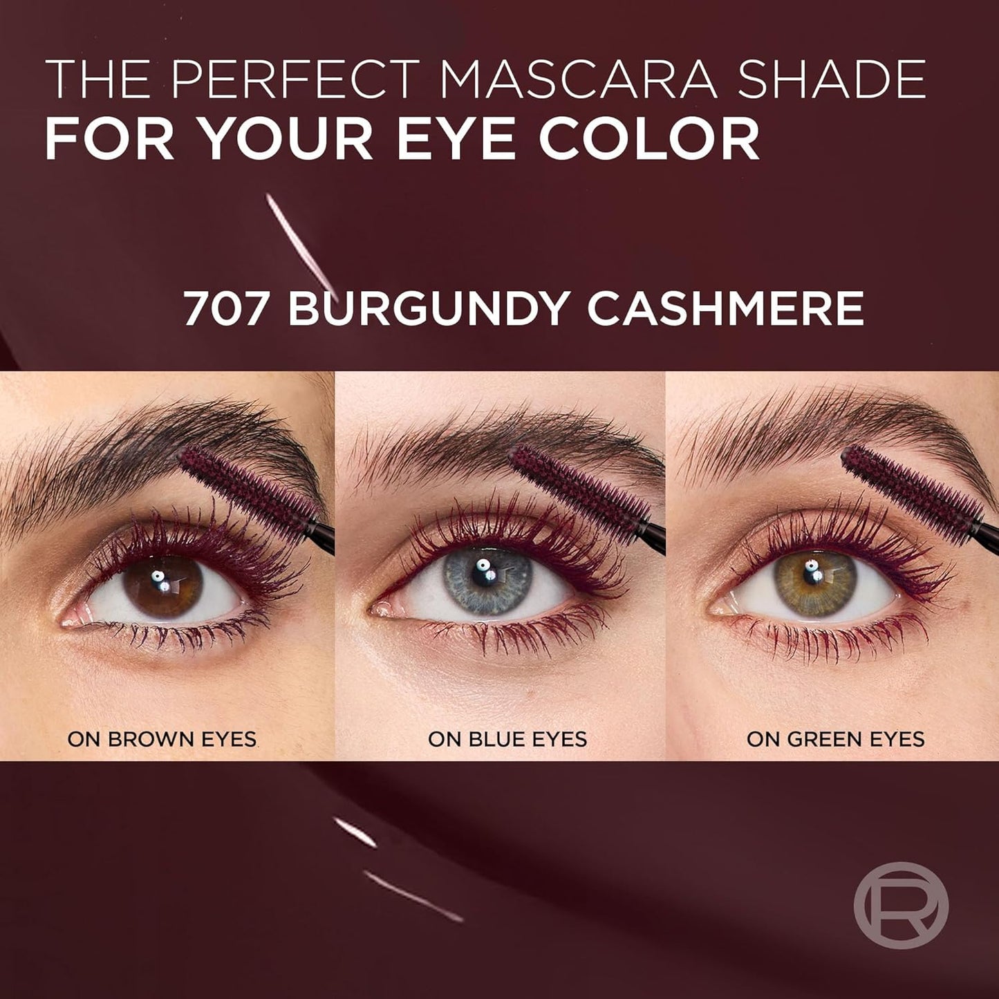 L'Oreal Paris Voluminous Panorama Chromatic Mascara, Volumizing and Lengthening Burgundy Mascara, Longwear, Smudge-Resistant and Washable, 707 Burgundy Cashmere