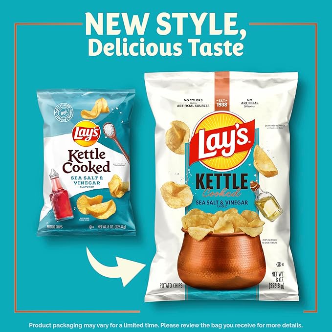 Lay's Kettle Cooked Sea Salt & Vinegar Flavored Potato Chips, 8 Oz