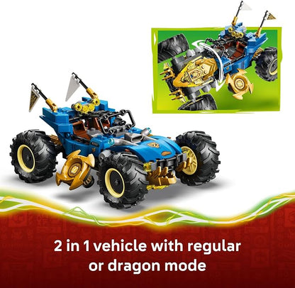 LEGO NINJAGO Jay’s Transforming Car Building Toy for Boys & Girls - Toy Car W/2 Play Modes for Kids, Ages 8+ - W/Jay, NYA, Dragon Form Kai, & 2 More Minifigures - Gift Idea for Birthdays - 71856