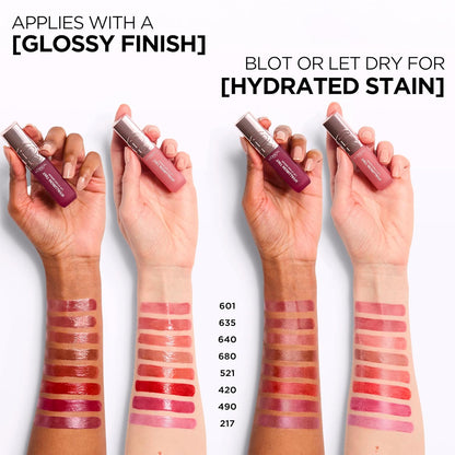 L'Oreal Paris Hyaluron Tint Lip Stain Serum, Long Lasting, Hydrating Lip Makeup Infused with Hyaluronic Acid, 521 Bordeaux Please (Deep Wine Red)