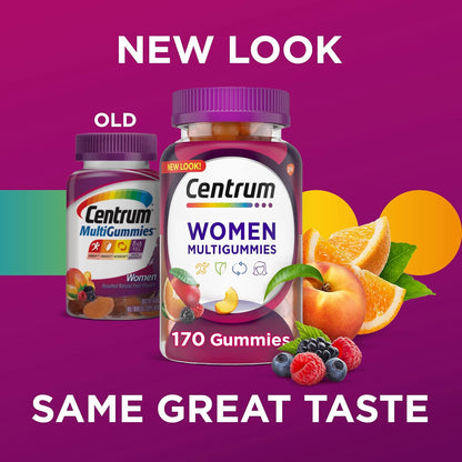 Centrum MultiGummies Gummy Multivitamin for Women, Multivitamin/Multimineral Supplement with Vitamin D3, B and Antioxidants, Assorted Fruit Flavor - 170 Count (Pack of 2)