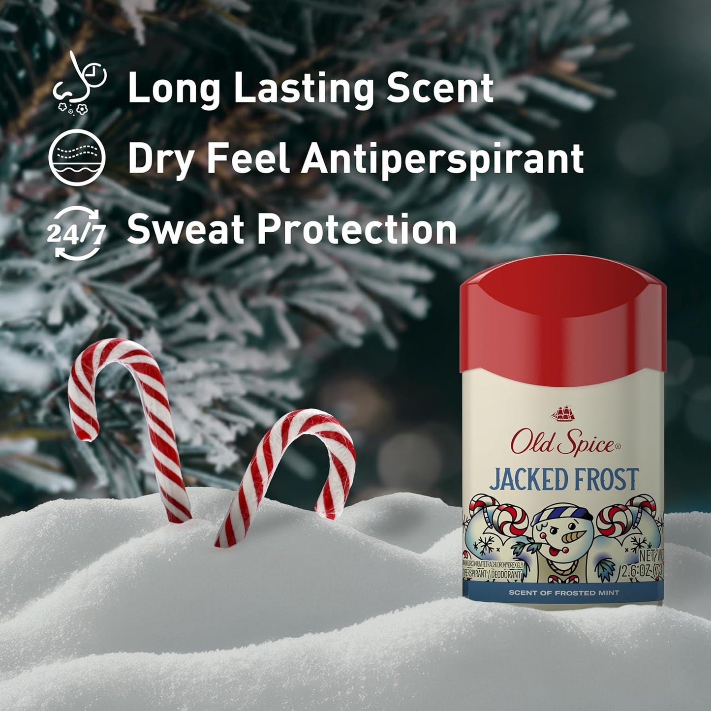 Old Spice Antiperspirant & Deodorant for Men, Holidudes Limited Edition, 24/7 Sweat Protection, Stocking Stuffer, Jacked Frost Frosted Mint Scent, 2.6 oz (Pack of 12)