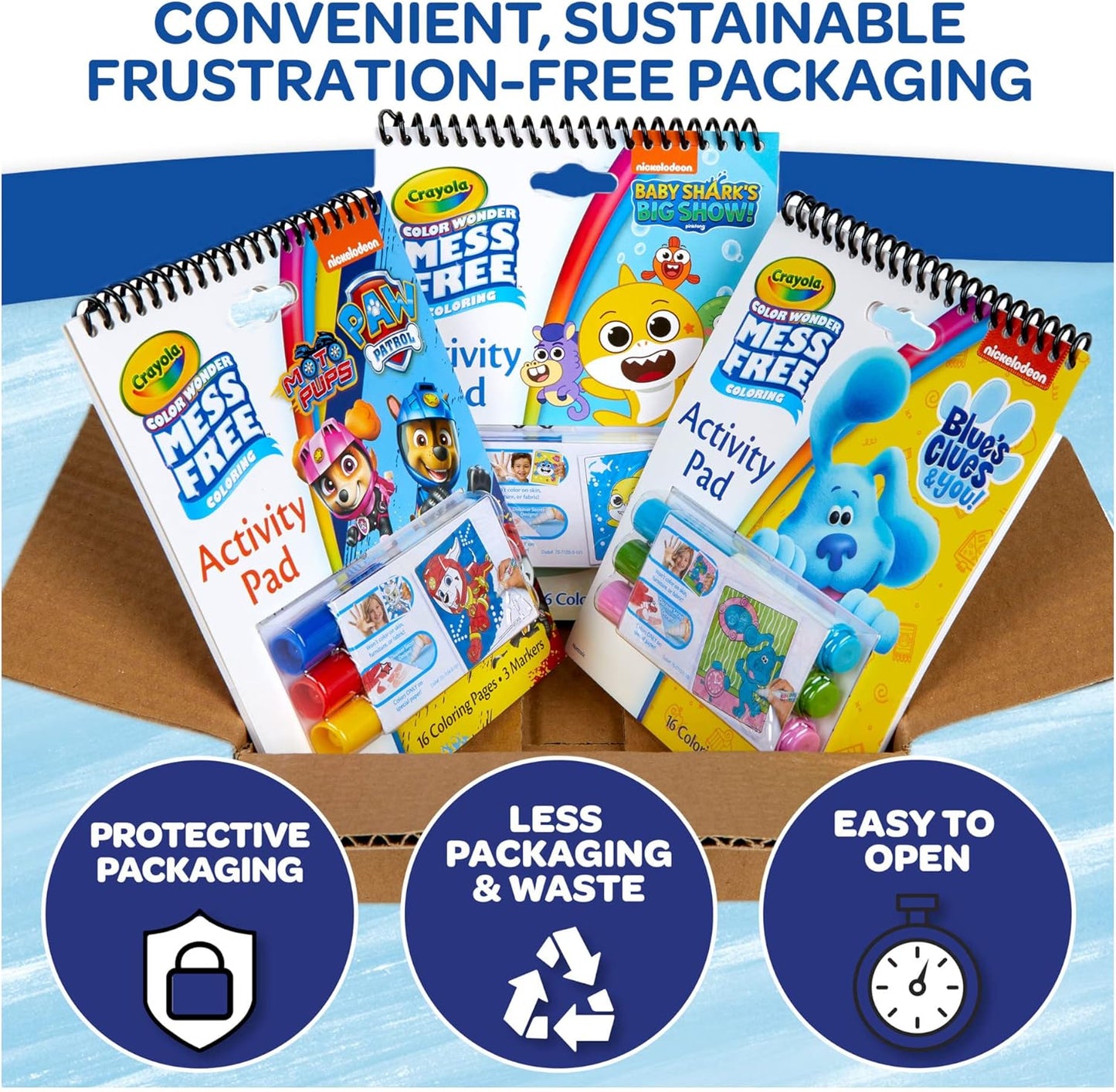 Crayola Nickelodeon Color Wonder Activity Pad Bundle (3pk), Mess Free Coloring Set for Toddlers & Kids, Blue’s Clues, Paw Patrol & Baby Shark, Gift for Kids, 3+