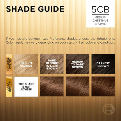 L'Oreal Paris Superior Preference Luminous Fade-Defying Permanent Hair Color, Hair Dye For Up to 9 Weeks of Radiance, Medium Chestnut Brown 5CB, 1 Hair Dye Kit