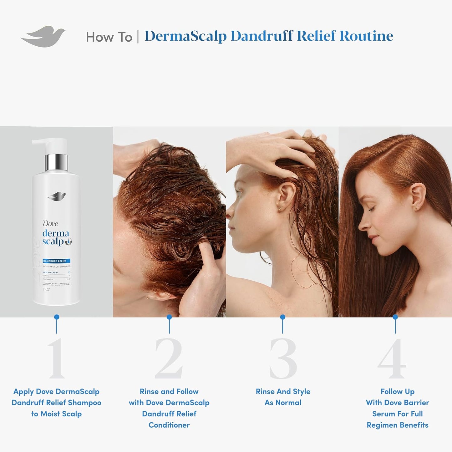 Dove Derma Scalp Dandruff Relief Shampoo 1 ct with Salicylic Acid, Sulfates and Niacinamide for Removing Flakes & Boosting Hair Resilience 16 fl oz