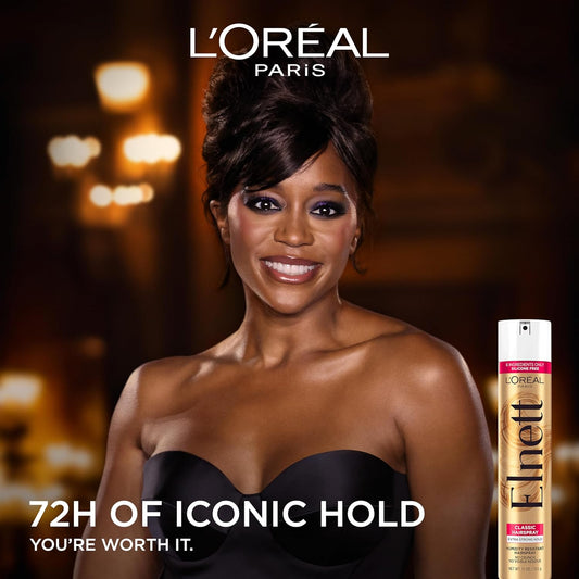 L'Oreal Paris Elnett Classic Hairspray, Suitable for Color Treated Hair, up to 72-Hour Extra Strong Hold Formula with Humidity Resistant Frizz Control, Hairspray with Soft, Brushable Finish, 11 oz