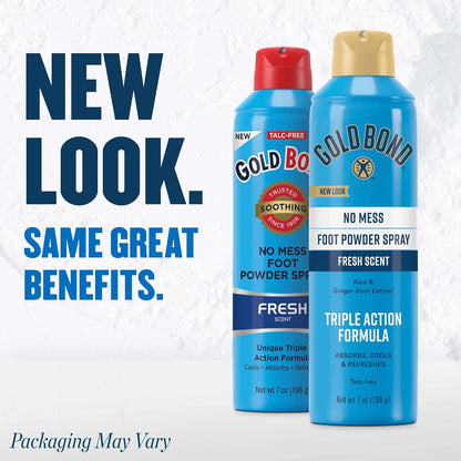 Gold Bond Foot Powder Spray, No Mess Talc-Free, 7 Oz., Fresh Scent | Spray can of foot powder for smelly feet & sweaty feet with a triple action formula, cools on contact