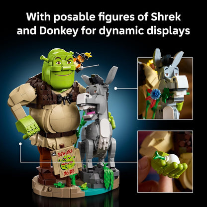 LEGO Shrek: Shrek, Donkey & Puss in Boots 72423 | Collectible Building Set for Adults, Ages 18+, Movie Display for Bedroom or Book Shelf, 1,403 pieces, Gift for Men & Women