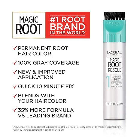 L'Oreal Paris Magic Root Permanent Hair Color Kit, 100% Gray Hair Coverage In Just 10 Minutes, Precision Brush Applicator for Seamless Application, 2 Black (2 Count)