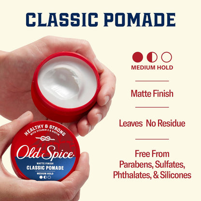 Old Spice Classic Pomade for Men, Healthy & Strong with Vitamin E & Biotin, Men's Hair Styling Pomade, Medium Hold, Matte Finish, 2.22 oz, Twin Pack
