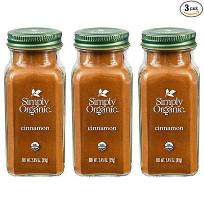 Simply Organic Ground Vietnamese Cinnamon, 2.45-Ounce Jar (Pack of 3), Intense Hot Candy Flavor, Vibrant Color, Kosher, Organic, Non GMO