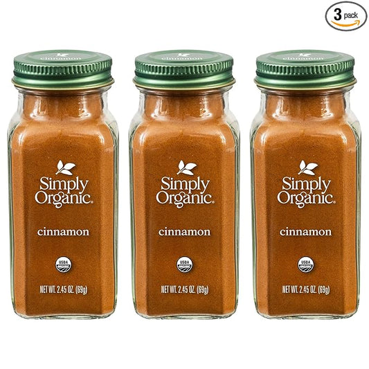 Simply Organic Ground Vietnamese Cinnamon, 2.45-Ounce Jar (Pack of 3), Intense Hot Candy Flavor, Vibrant Color, Kosher, Organic, Non GMO