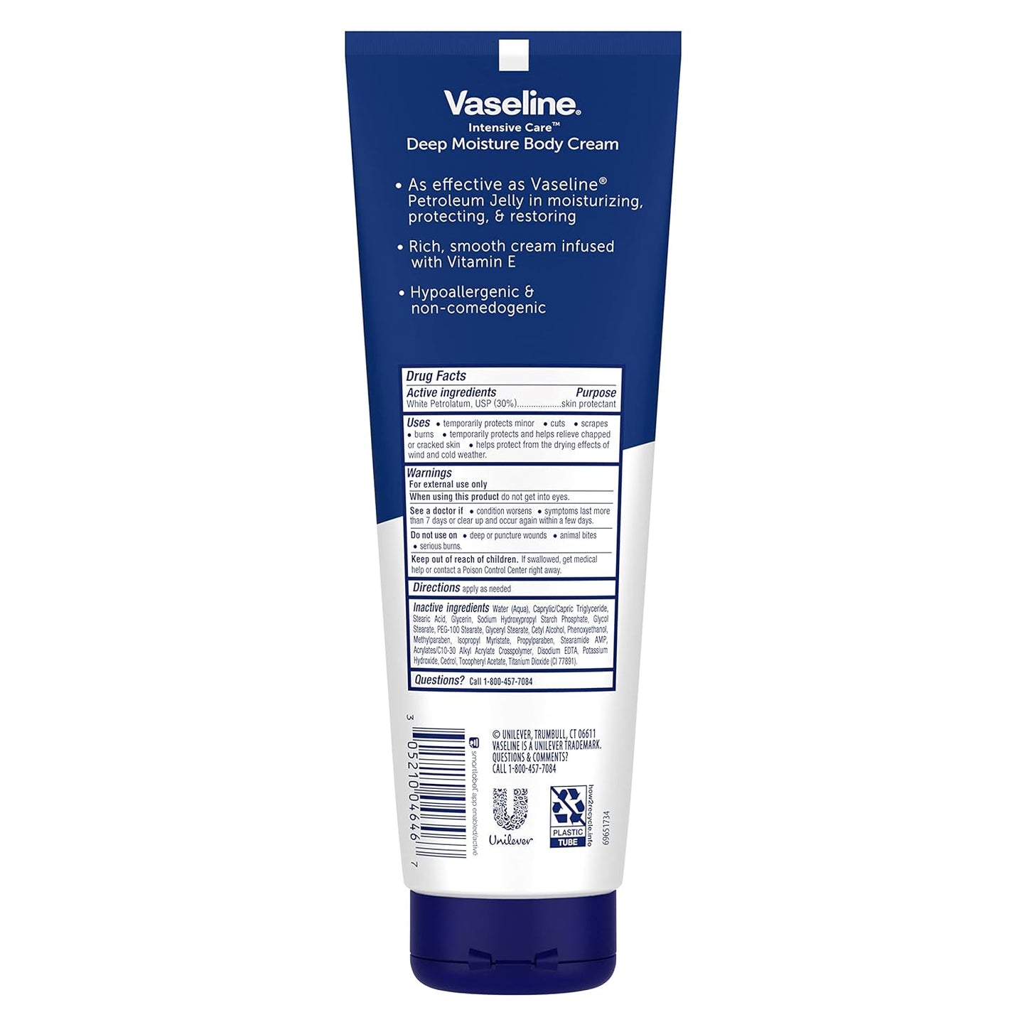 Vaseline Intensive Care Body Cream Deep Moisture with Healing Petroleum Jelly & Vitamin E Rich & Smooth for Dry Skin 9 oz,(Pack of 8)