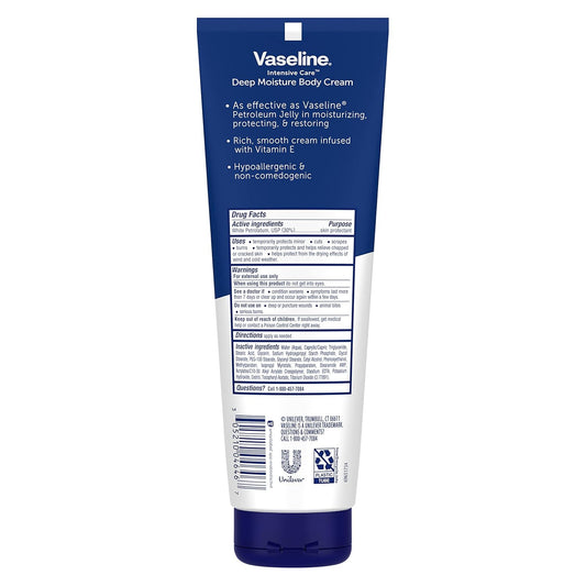 Vaseline Intensive Care Body Cream Deep Moisture with Healing Petroleum Jelly & Vitamin E Rich & Smooth for Dry Skin 9 oz,(Pack of 8)