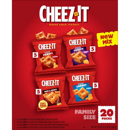 Cheez-It Variety Pack Baked Snack Crackers, Lunch Snacks (20 Packs)