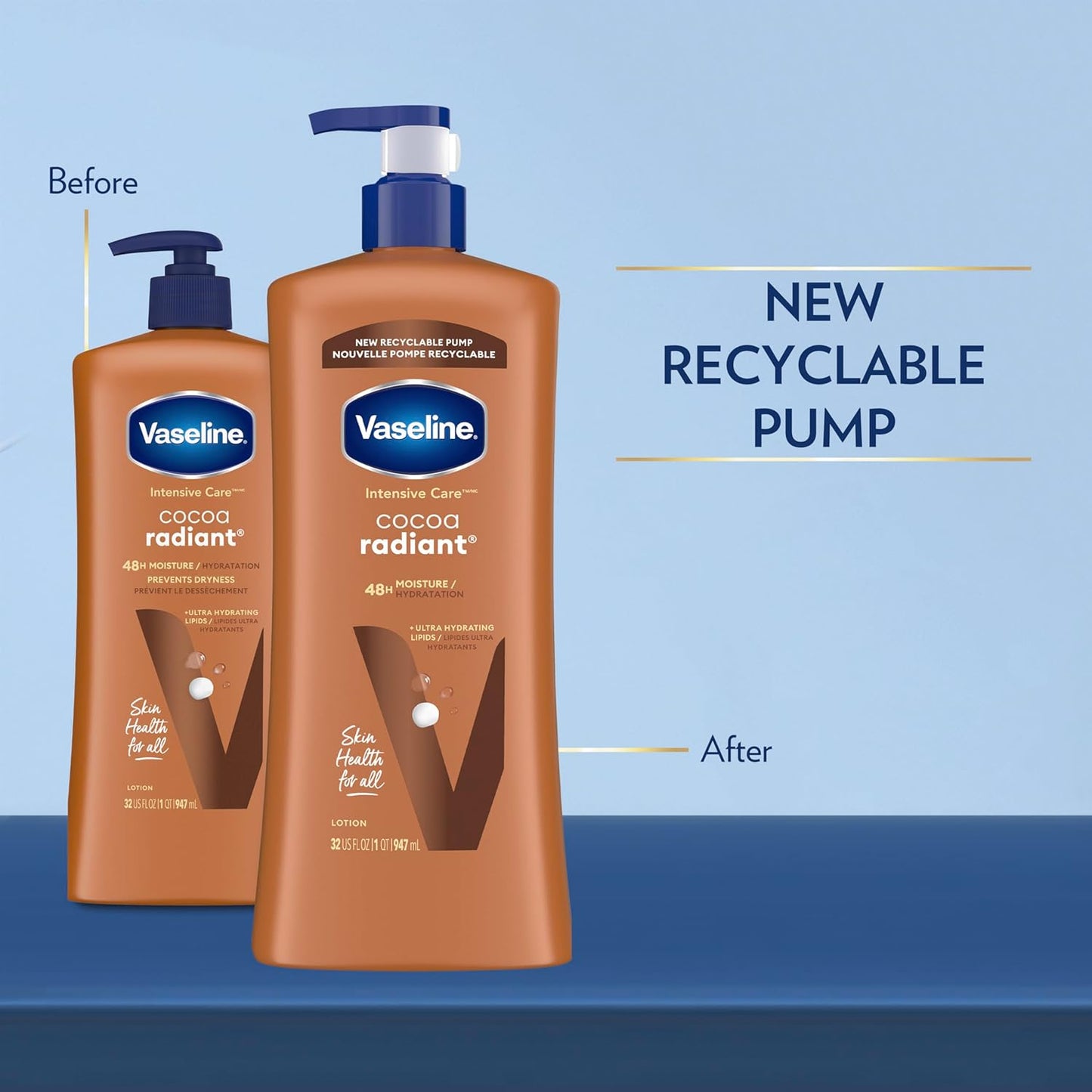 Vaseline Intensive Care Body Lotion Cocoa Radiant for Dry Skin Lotion Made with Ultra-Hydrating Lipids and Pure Cocoa Butter for a Long-Lasting, Radiant Glow 32 Oz (Pack of 2)