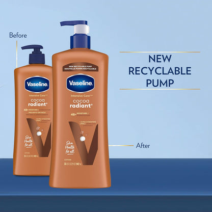 Vaseline Intensive Care Body Lotion Cocoa Radiant for Dry Skin Lotion Made with Ultra-Hydrating Lipids and Pure Cocoa Butter for a Long-Lasting, Radiant Glow 32 Oz (Pack of 2)